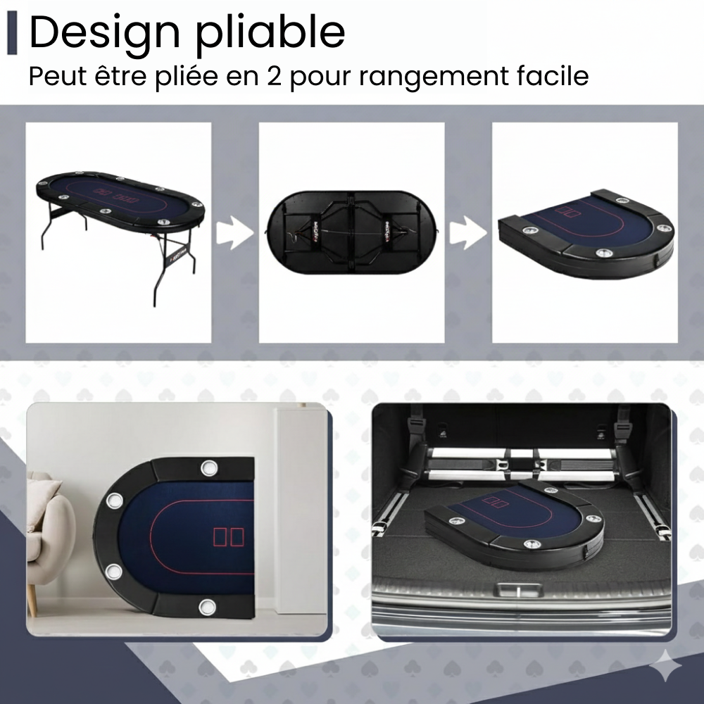 Table de poker 180cm pliable 8 à 10 joueurs